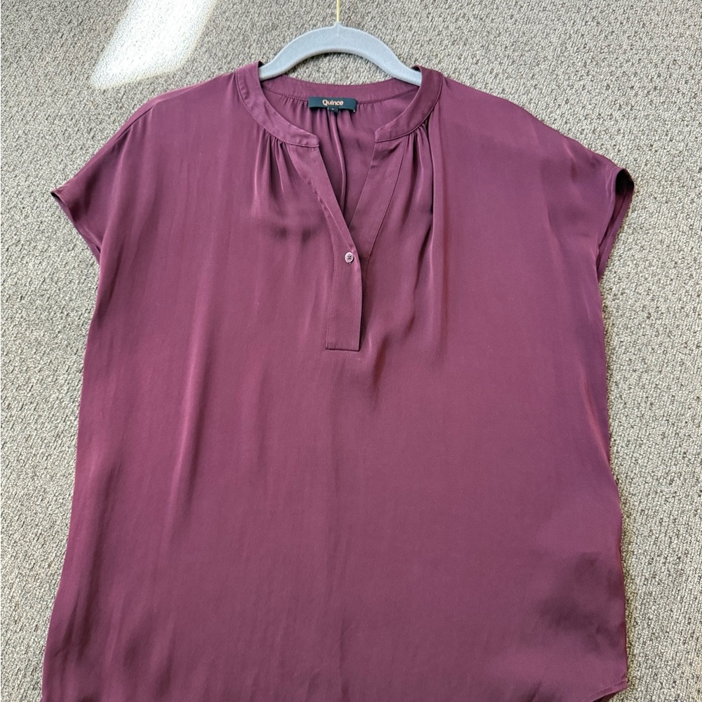 Quince Women's Plum Cap-Sleeve Split-Neck Blouse